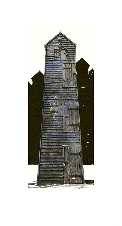 Standing Tall limited edition print of Hastings Net Shops by Hastings artist Huldrick.